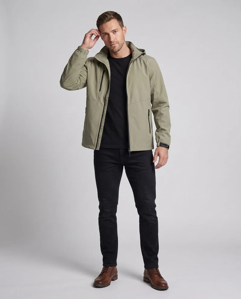 Herren atmungsaktive Outdoor-Jacke mit verstellbarem Kapuzenkragen Nord Taschen