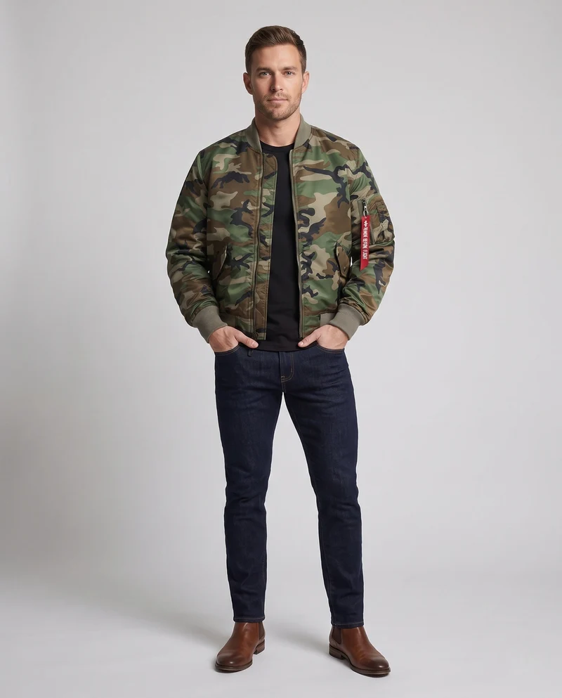 Herren Camouflage Bomberjacke mit praktischen Taschen Nord Taschen