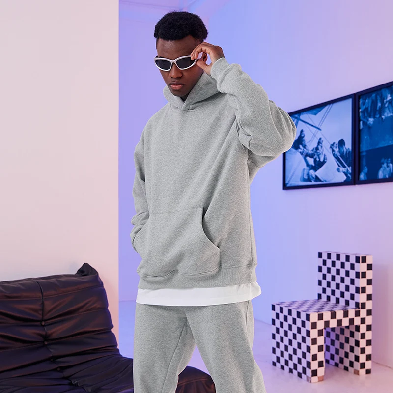 Herren Oversized Kapuzenpullover aus French-Terry mit Kängurutasche und Rippbündchen Nord Taschen
