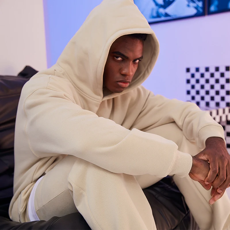 Herren Oversized Kapuzenpullover aus French-Terry mit Kängurutasche und Rippbündchen Nord Taschen