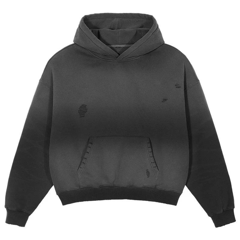 Herren Oversize-Kapuzenpullover im Used-Look mit Kängurutasche und Destroy-Details Nord Taschen