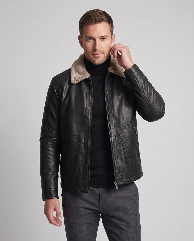 Herren Kurzjacke im Pilotenlook mit Kunstfellkragen und wärmender Wattierung Nord Taschen