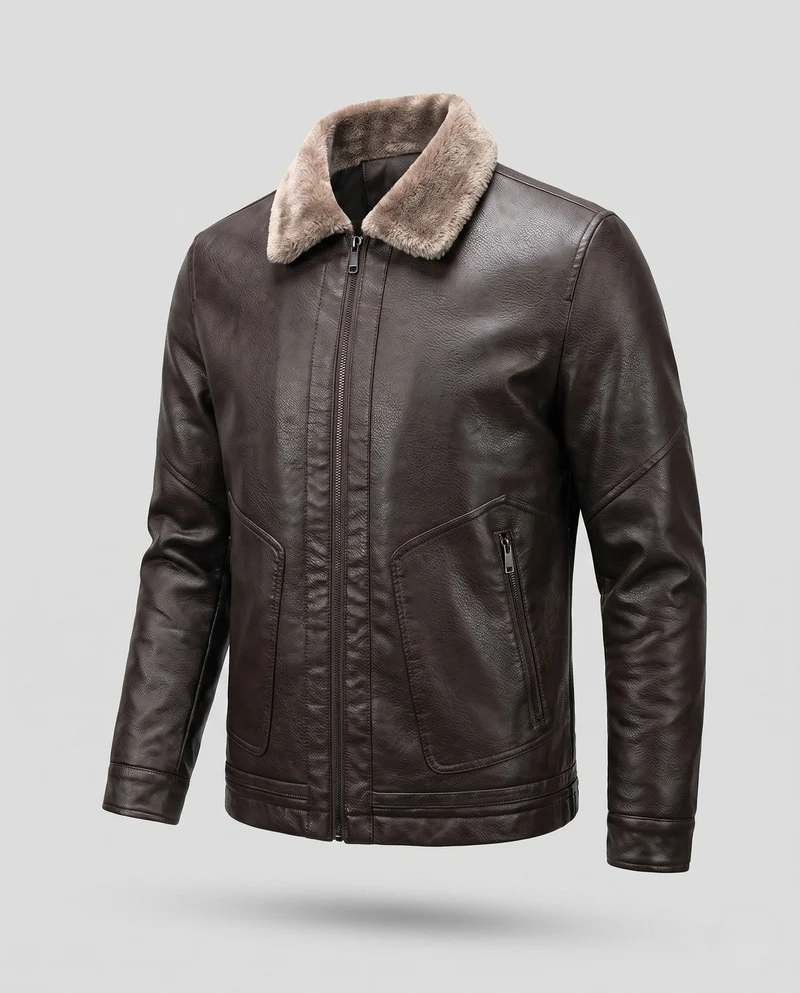 Herren Kurzjacke im Pilotenlook mit Kunstfellkragen und wärmender Wattierung Nord Taschen
