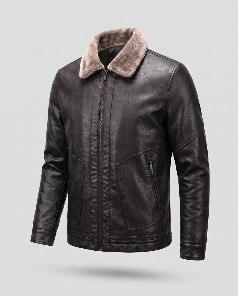 Herren Kurzjacke im Pilotenlook mit Kunstfellkragen und wärmender Wattierung Nord Taschen