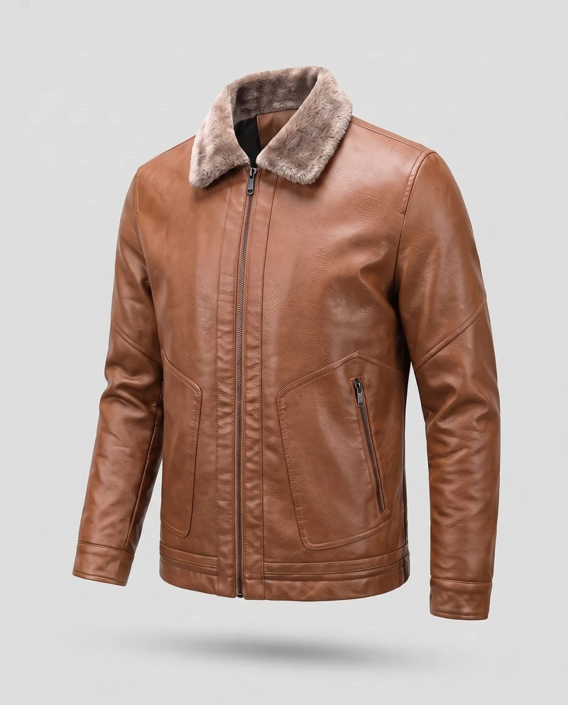 Herren Kurzjacke im Pilotenlook mit Kunstfellkragen und wärmender Wattierung Nord Taschen