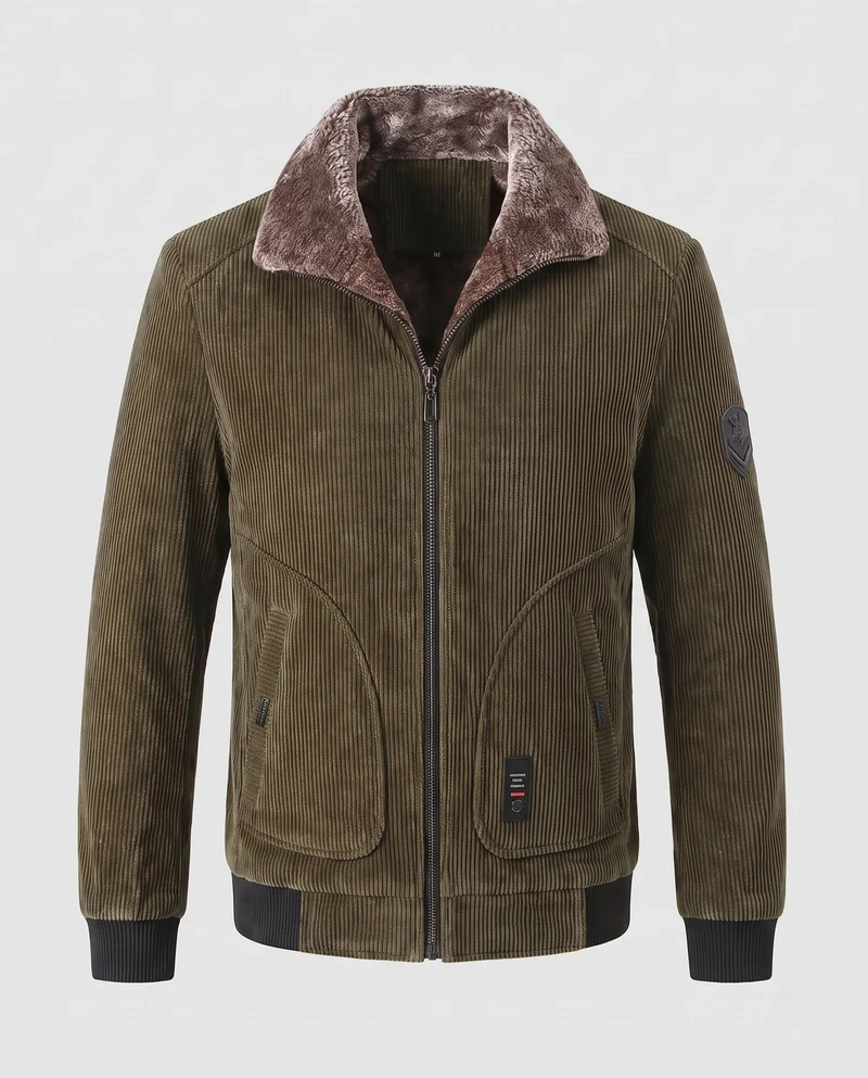 Männer Cord Bomberjacke mit Teddyfutter und Kunstfellkragen Nord Taschen