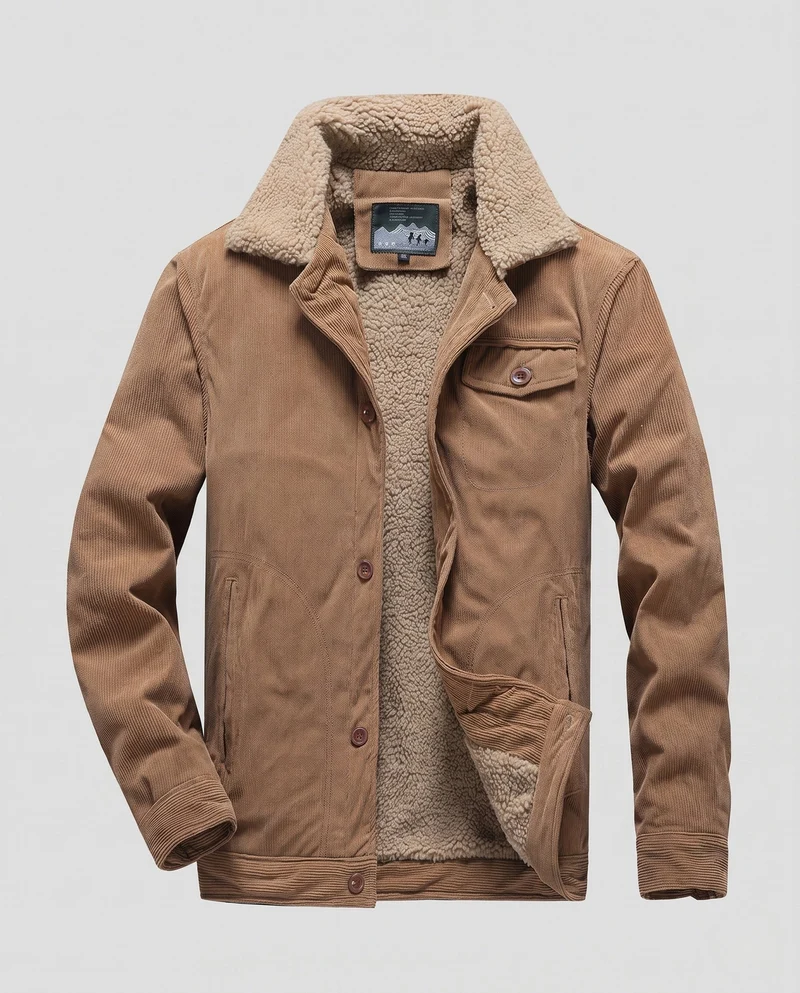 Herren Cord Arbeitsjacke mit vollem Sherpa-Futter, Hemdkragen und Seitentaschen Nord Taschen