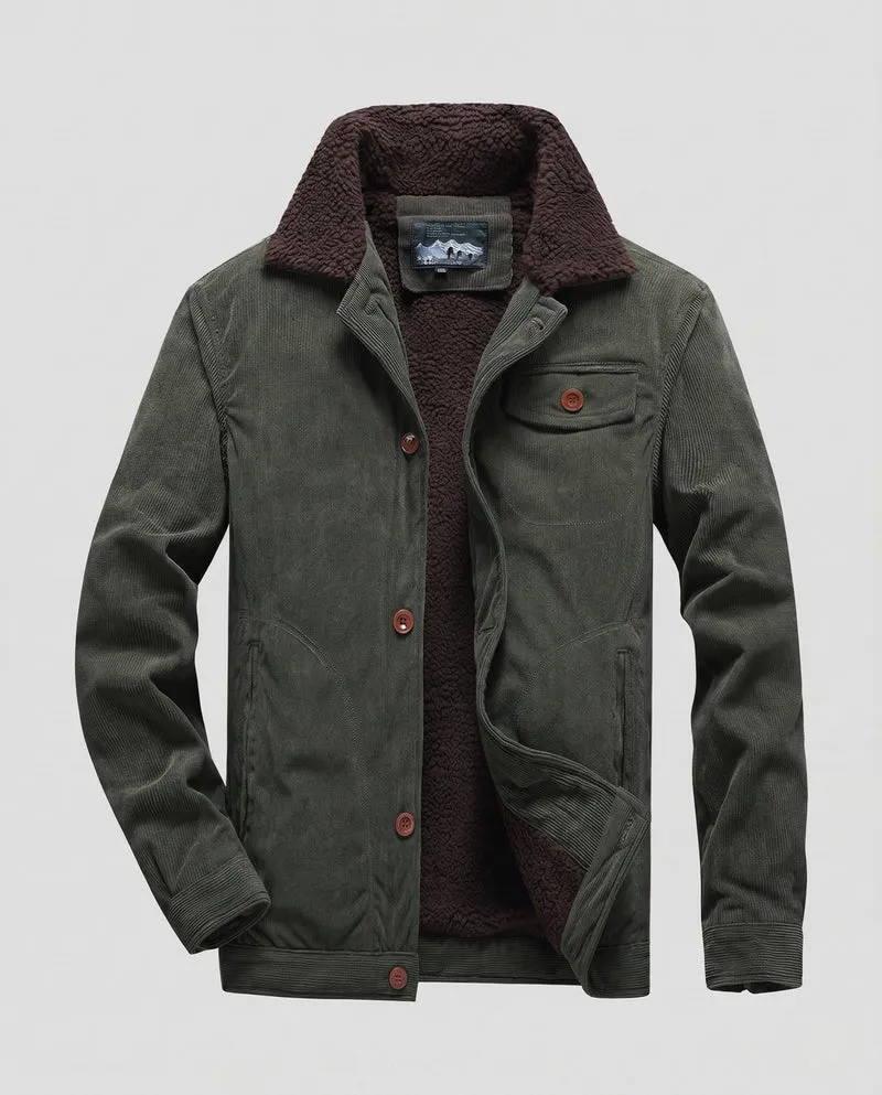 Herren Cord Arbeitsjacke mit vollem Sherpa-Futter, Hemdkragen und Seitentaschen Nord Taschen