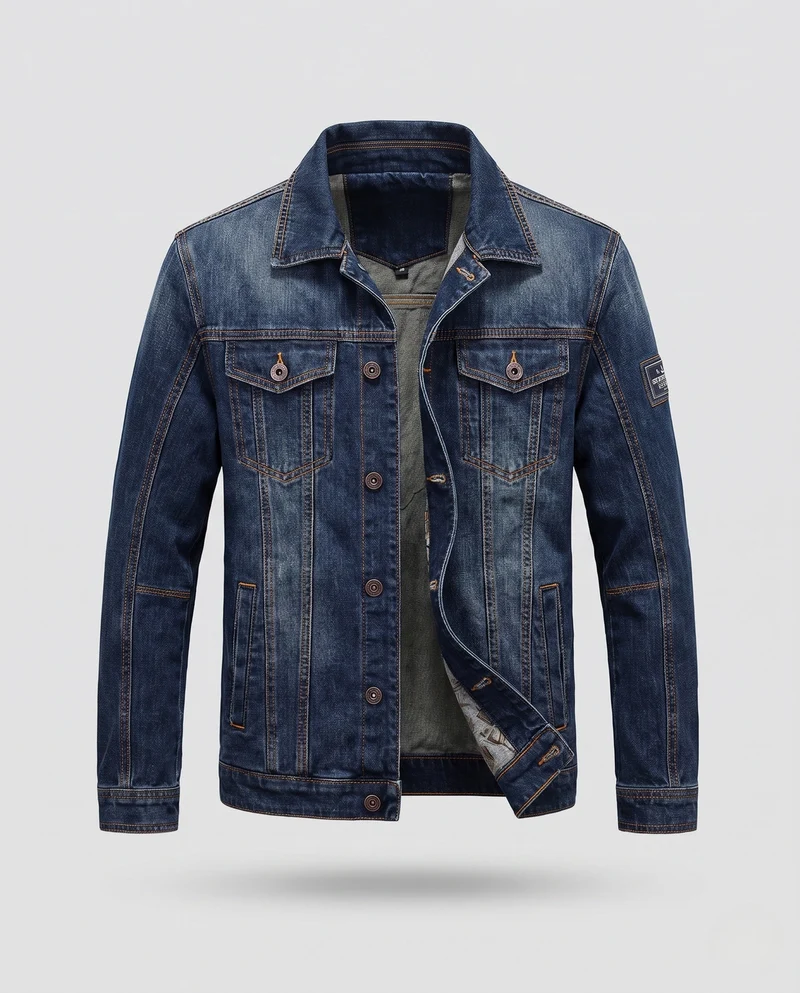 Herren-Denimjacke im Trucker-Stil mit kontrastierenden Nähten und Brustklappentaschen Nord Taschen