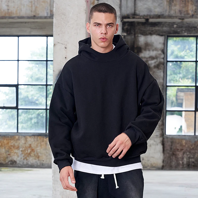 Herren Oversize Kapuzenpullover aus schwerer French-Terry mit Raglanärmeln Nord Taschen