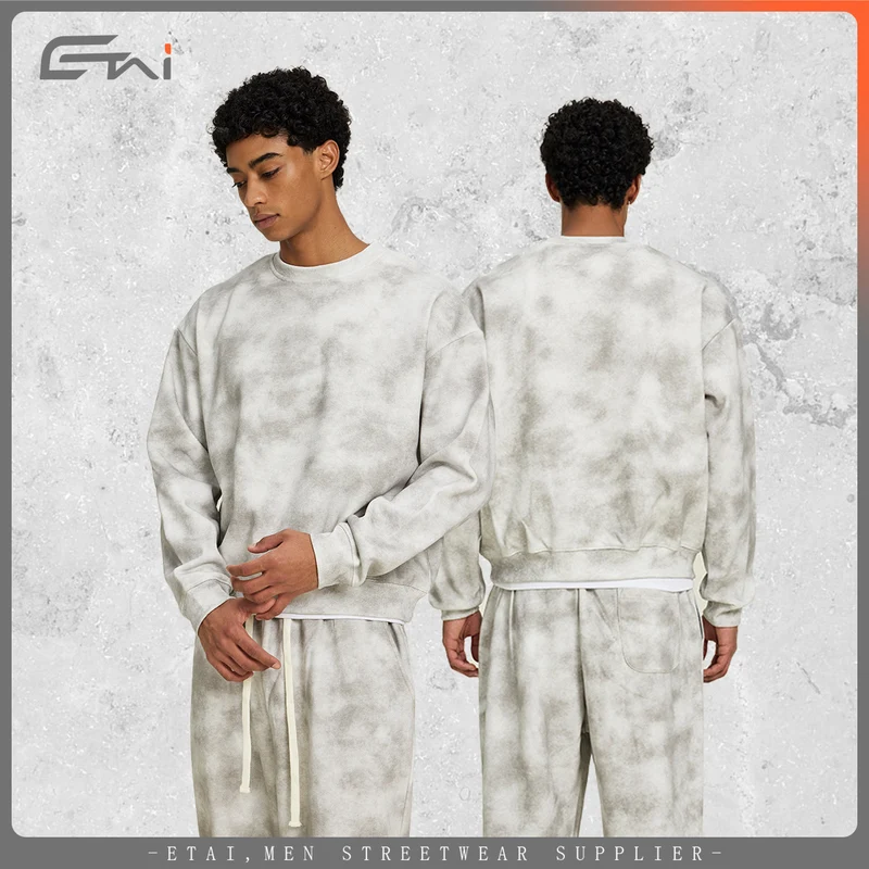 Herren Oversize Batik-Sweatshirt aus Baumwoll-Fleece mit Rundhalsausschnitt Nord Taschen