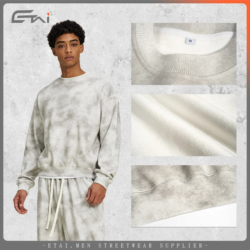 Herren Oversize Batik-Sweatshirt aus Baumwoll-Fleece mit Rundhalsausschnitt Nord Taschen