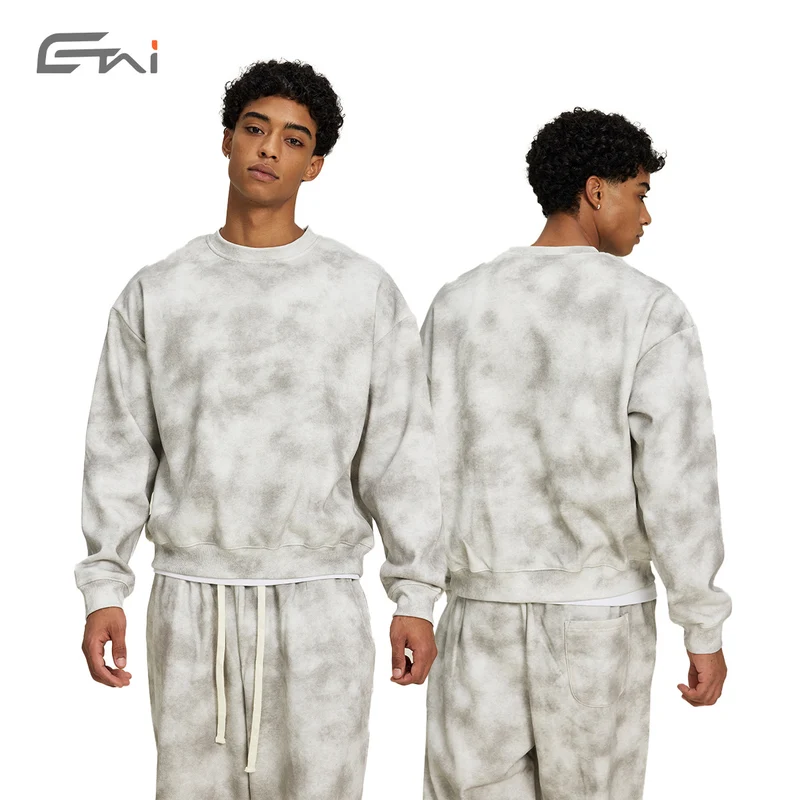 Herren Oversize Batik-Sweatshirt aus Baumwoll-Fleece mit Rundhalsausschnitt Nord Taschen