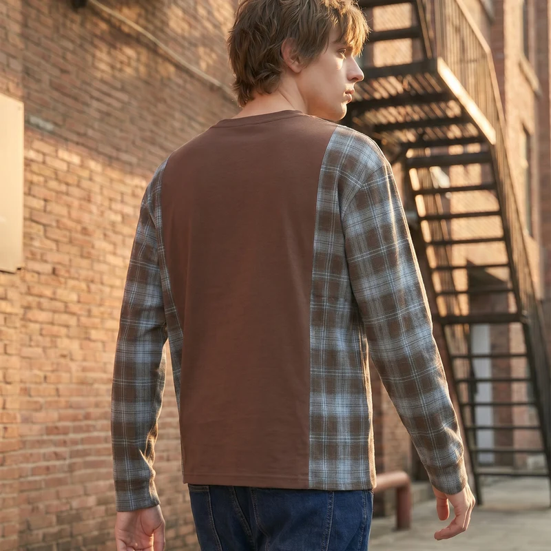 Herren Langarmshirt im Lagenlook mit karierter Flanell-Einsätzen Nord Taschen