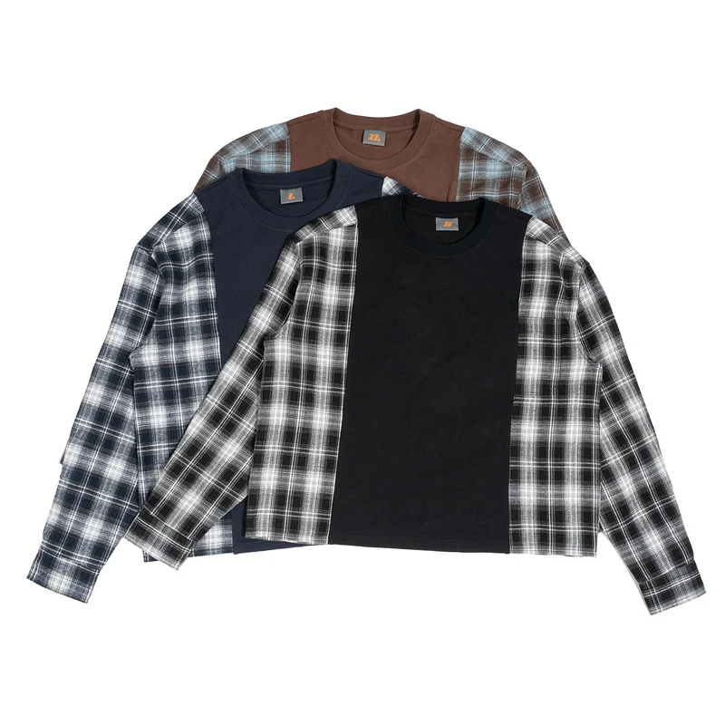 Herren Langarmshirt im Lagenlook mit karierter Flanell-Einsätzen Nord Taschen