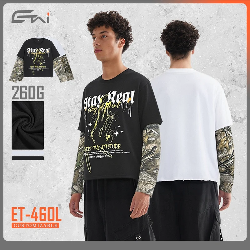 Herren Lagen-Langarm-T-Shirt mit Camouflage-Innensärmeln und Gothic-Print Nord Taschen