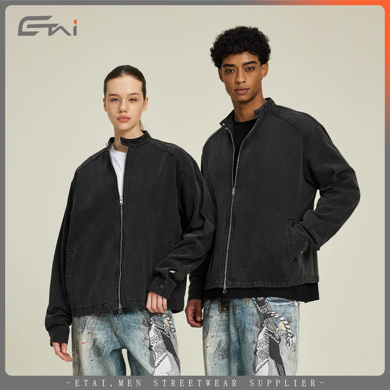 Herren Jeansjacke mit Stehkragen und durchgehendem Reißverschluss Nord Taschen