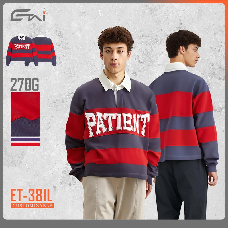 Herren Gestreiftes Rugby-Polo Sweatshirt mit Kontrastkragen und Oversize-Passform Nord Taschen