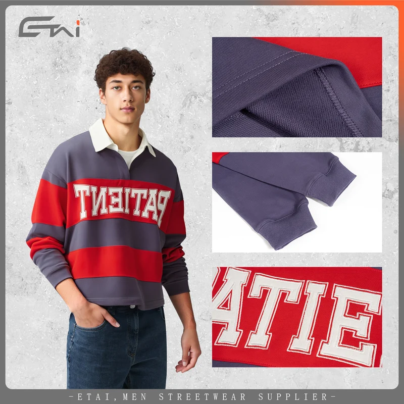 Herren Gestreiftes Rugby-Polo Sweatshirt mit Kontrastkragen und Oversize-Passform Nord Taschen