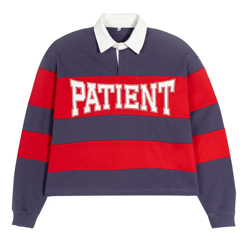 Herren Gestreiftes Rugby-Polo Sweatshirt mit Kontrastkragen und Oversize-Passform Nord Taschen