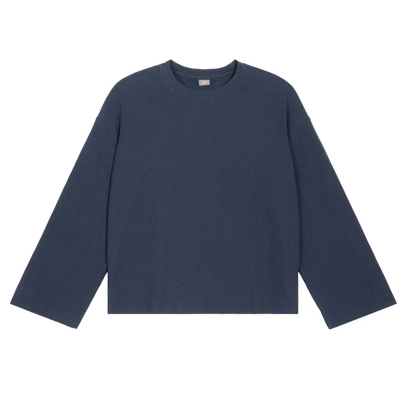 Herren Boxy Waffelstrick-Pullover mit Oversize-Schnitt und Rundhalsausschnitt Nord Taschen