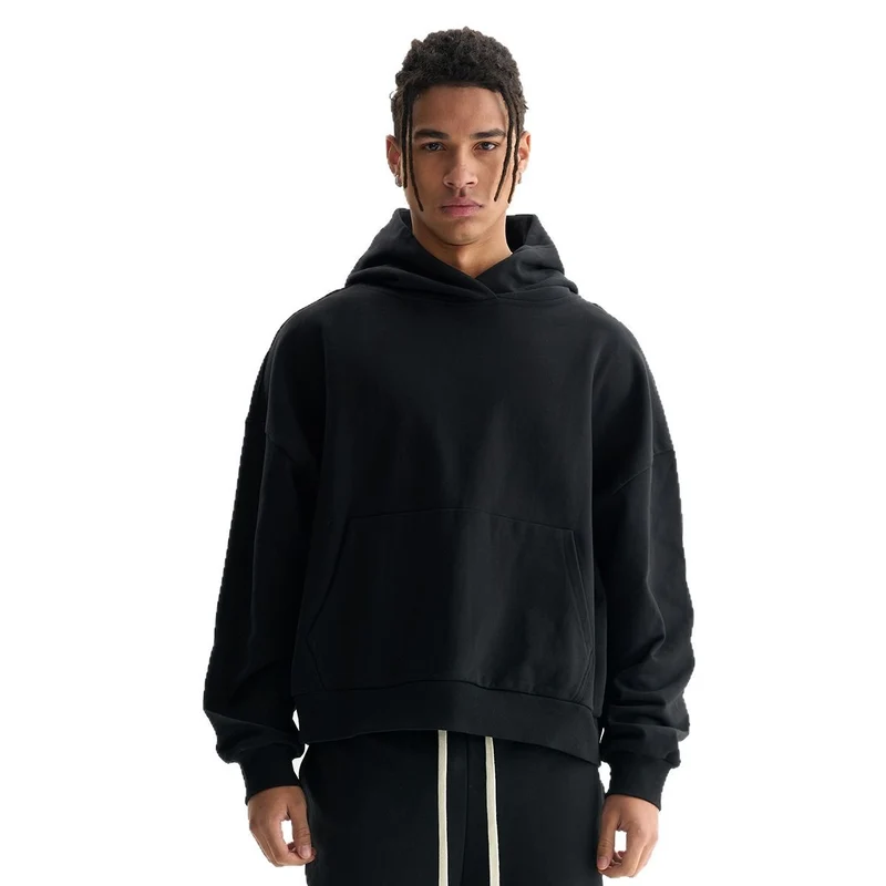 Damen Weit geschnittener Kapuzenpullover mit verkürztem Saum und Kängurutasche Nord Taschen