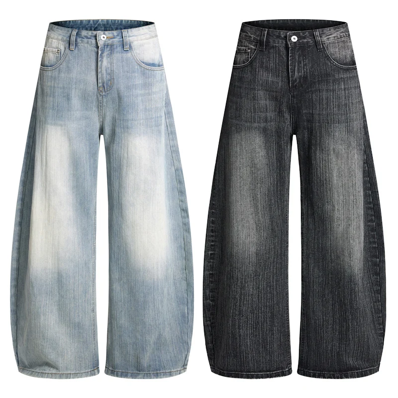 Herren Weite Vintage-inspirierte Denim‑Palazzohose mit verlängerter Saumlage und soften Bleach‑Effekten Nord Taschen