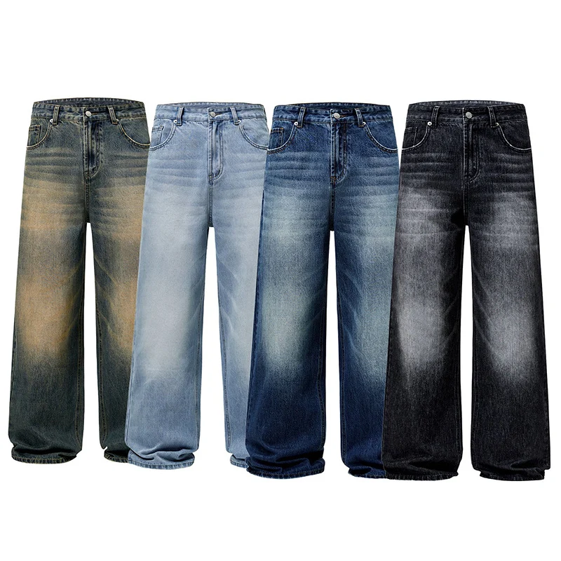 Herren Weite Vintage-Denim-Jeans mit ausgeprägtem Fade und geradem Bein Nord Taschen