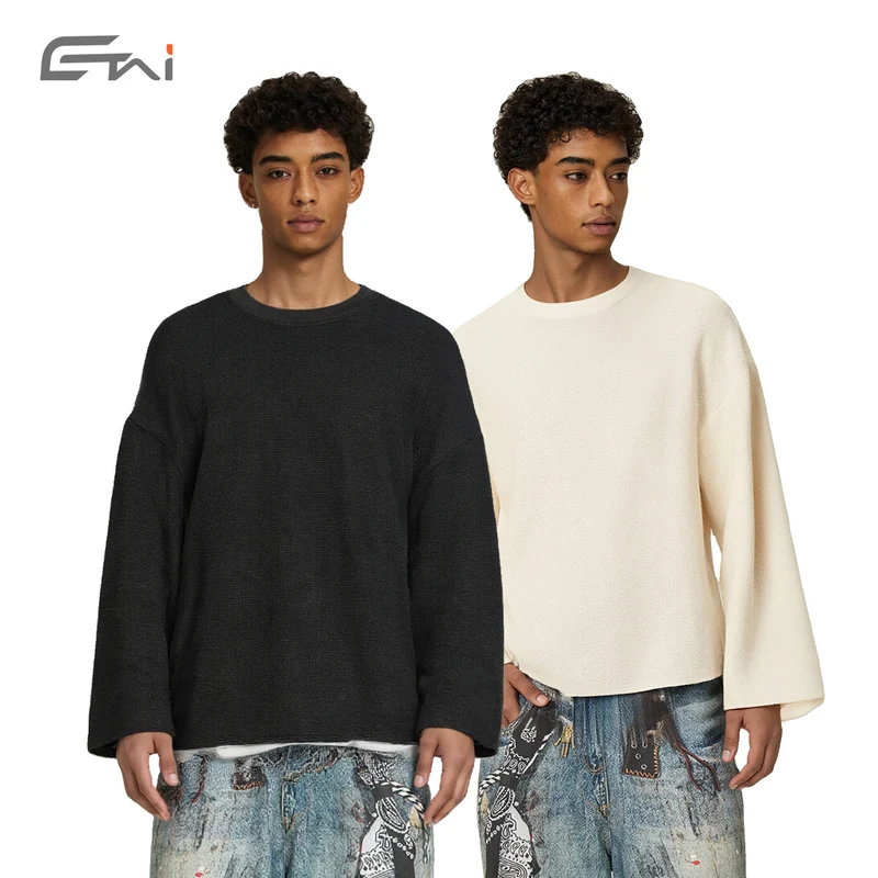 Damen Oversize-Strickpullover mit Waffelstruktur und weitem Ärmel Nord Taschen