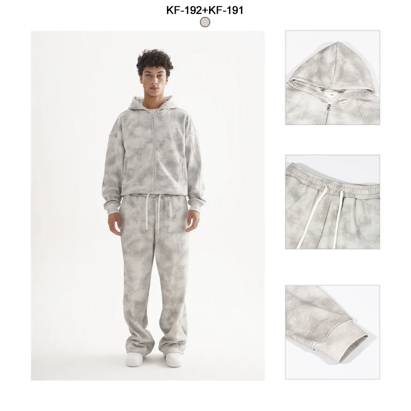 Damen Loungewear-Set aus French-Terry mit Cropped-Reißverschluss-Hoodie und weit geschnittener Sweatpant Nord Taschen