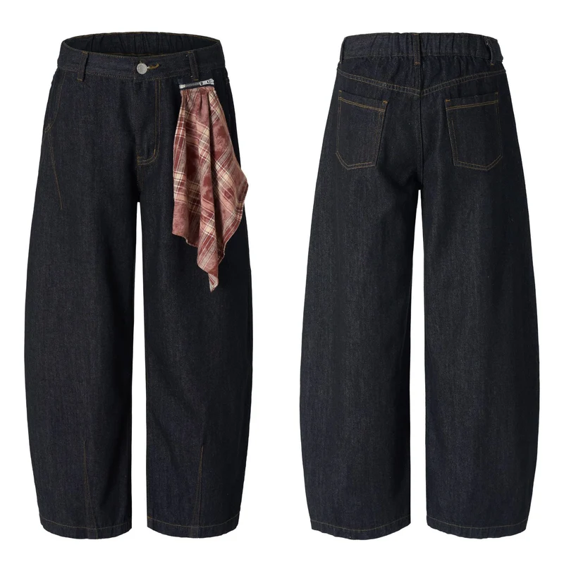 Herren Weit geschnittene Denim‑Palazzohose mit fließender Silhouette und verdecktem Bund Nord Taschen