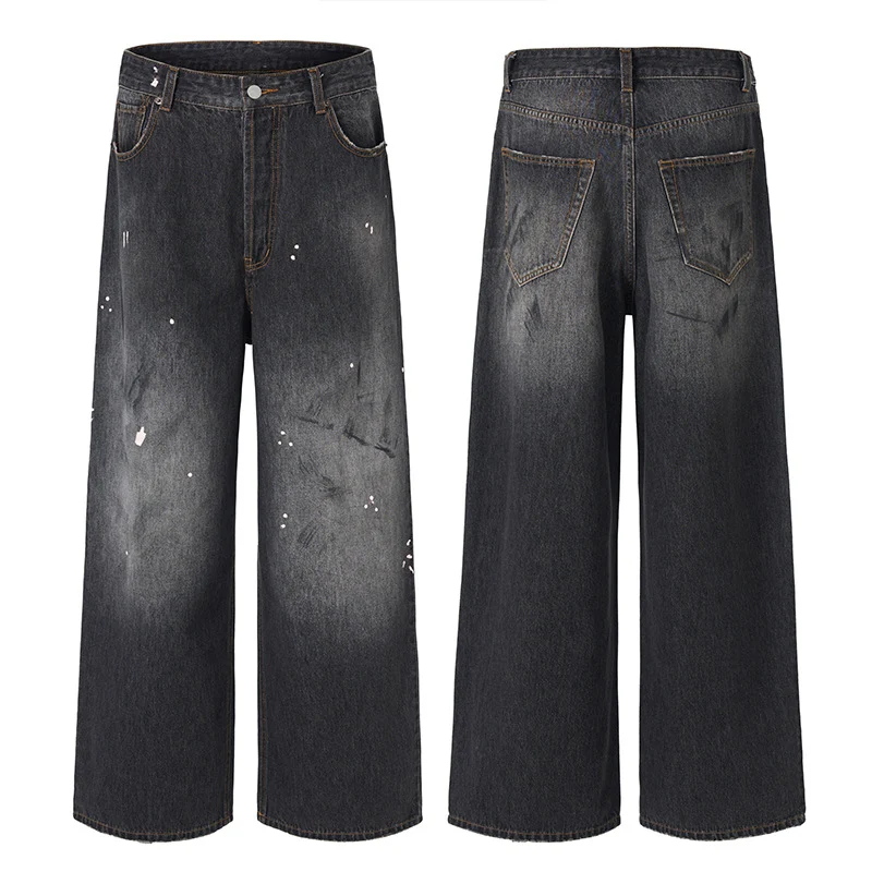 Herren Weit geschnittene Denim-Hose im bodenlangen Baggy-Stil mit dezenter Paint-Splatter-Optik Nord Taschen