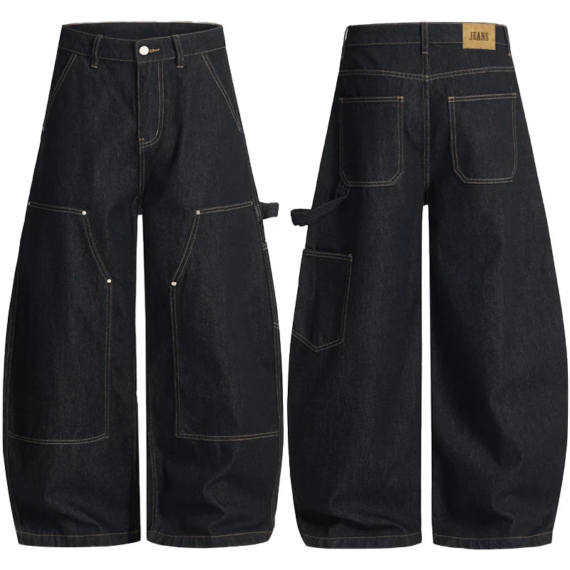 Herren Weit geschnittene Carpenter‑Denim‑Palazzohose mit markanten Nahtpaneelen Nord Taschen