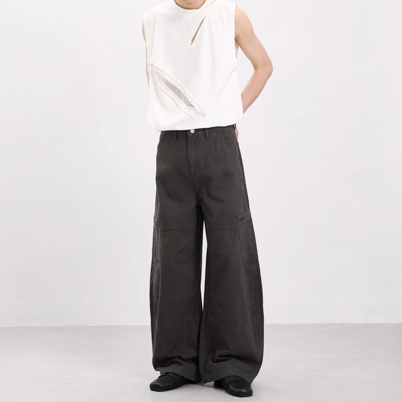 Herren Weite Twill-Palazzo-Cargohose mit tiefem Schritt, Knieabnähern und Utility-Taschen Nord Taschen
