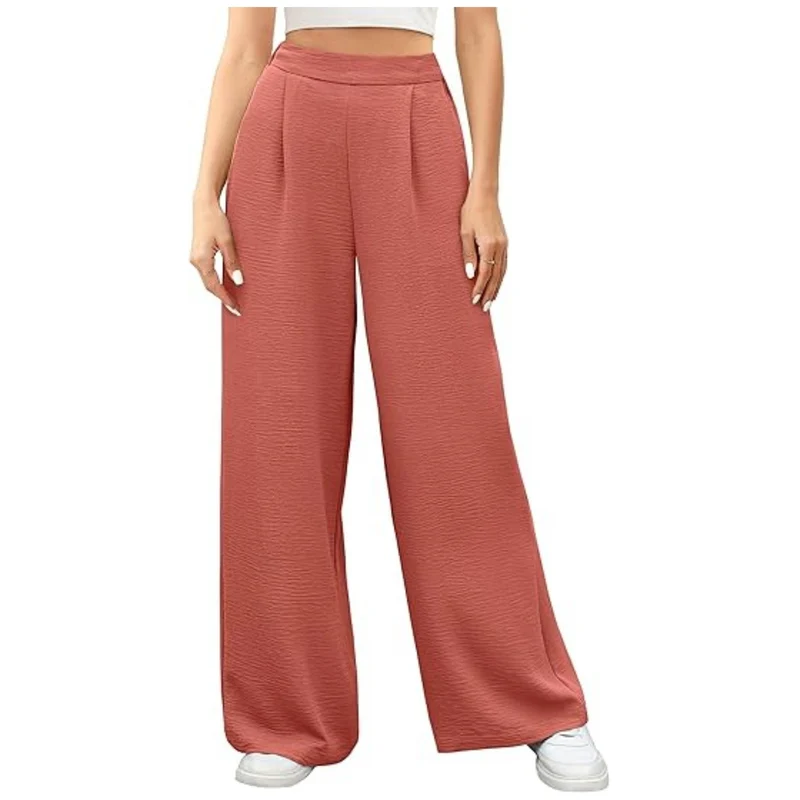 Damen weite High-Waist Palazzo-Hose mit Strukturstoff Nord Taschen