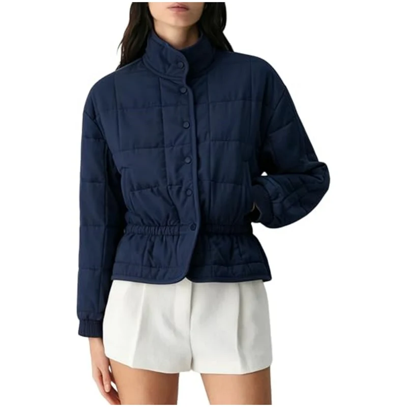Damen Steppjacke mit Stehkragen und tailliertem Gummizug Nord Taschen