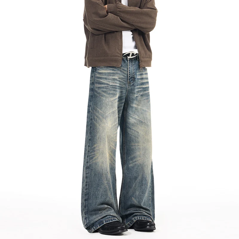 Herren Extremweite Vintage-Denim Baggy-Jeans mit tiefem Schritt und extra langer Saumlänge Nord Taschen