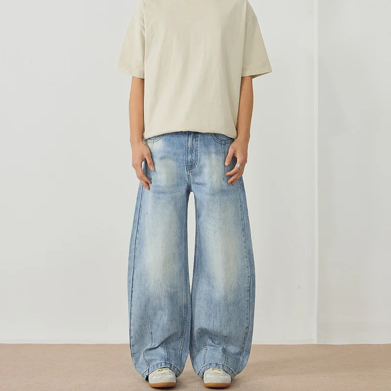 Herren Extreme Baggy-Denimhose im bodenlangen Palazzoschnitt mit tiefem Schritt Nord Taschen