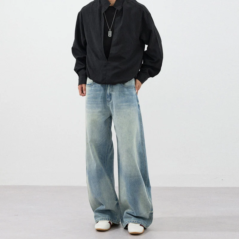 Herren Extraweite Zweiton-Denim-Palazzohose mit Block-Panelen und tiefem Schritt Nord Taschen