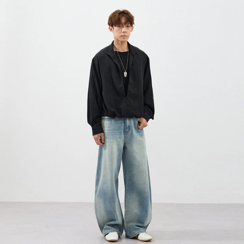 Herren Extraweite Zweiton-Denim-Palazzohose mit Block-Panelen und tiefem Schritt Nord Taschen