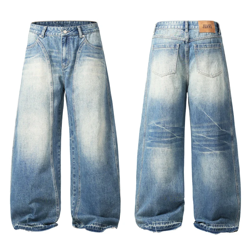 Herren Extraweite Vintage-Denim-Jeans mit Palazzoschnitt und vertikaler Nahtführung Nord Taschen