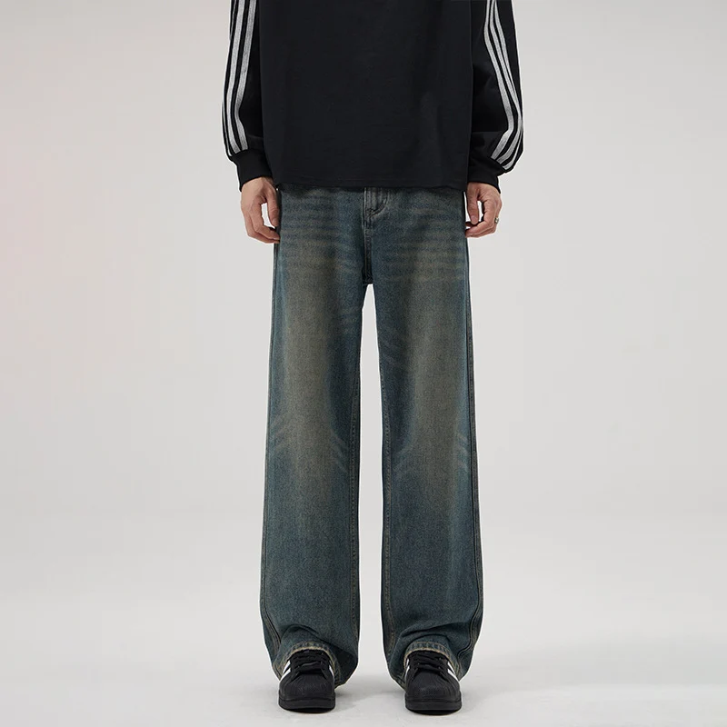 Herren Ultraweite Vintage-Denim-Palazzohose mit verlängerter Saumkante und Five‑Pocket-Details Nord Taschen