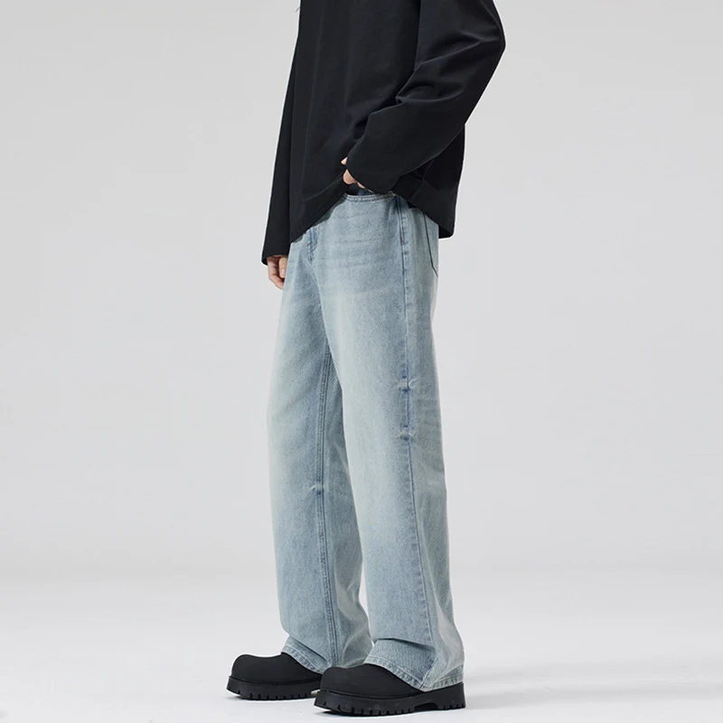 Herren Weite Stonewashed Denim-Jeans mit geradem Ultraweitem Bein Nord Taschen