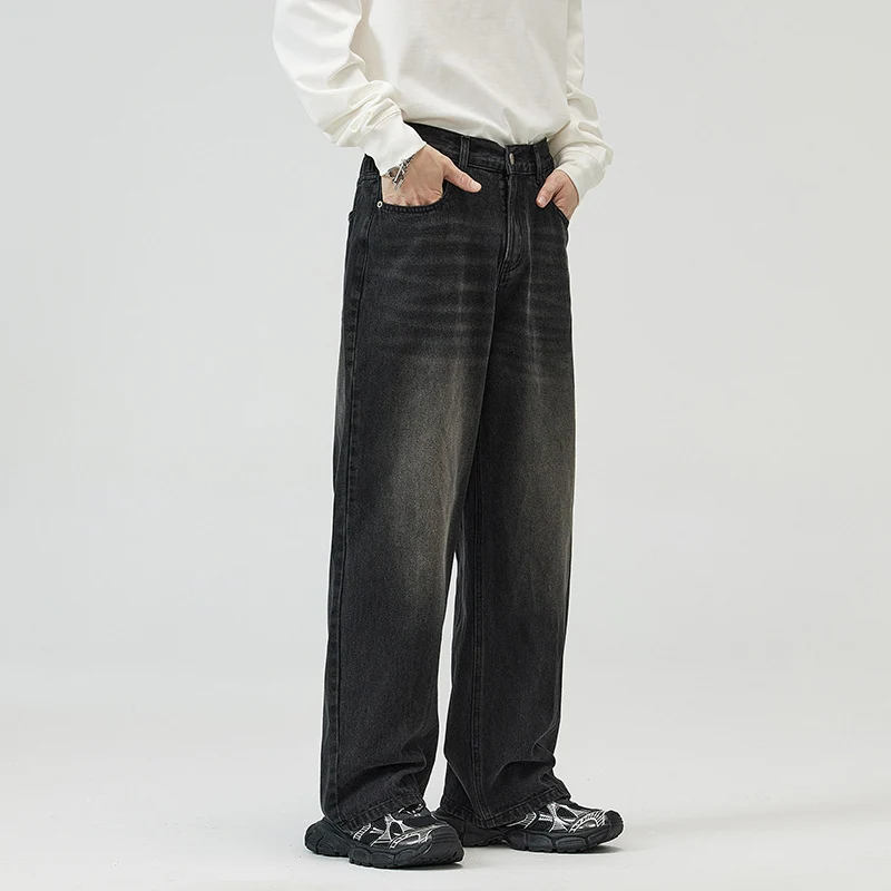 Herren Weite Relaxed-Jeans mit hohem Bund Used-Waschung und geradem Bein Nord Taschen