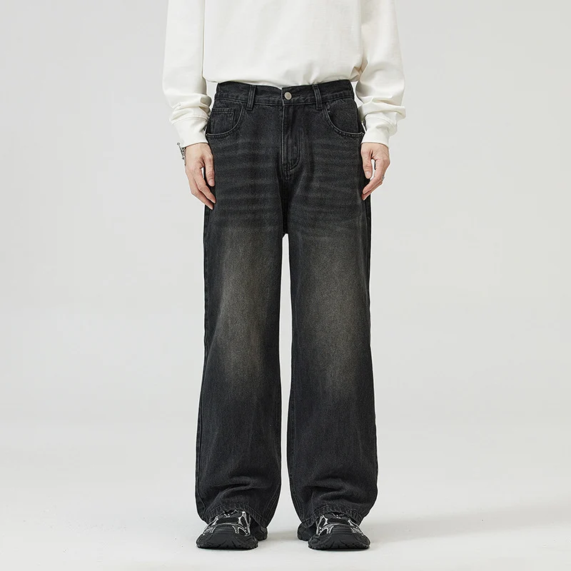 Herren Weite Relaxed-Jeans mit hohem Bund Used-Waschung und geradem Bein Nord Taschen