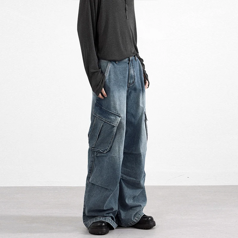 Herren Extraweite Paneel-Denim-Cargohose im weiten Baggy-Cut mit Kniepaneelen Nord Taschen
