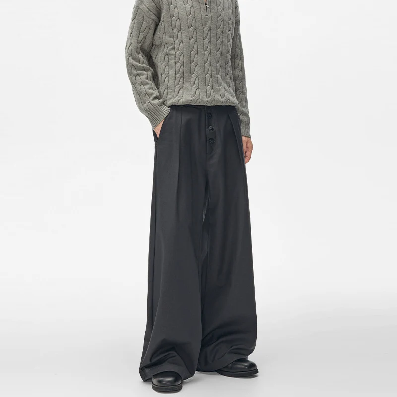 Herren Extraweite hochgeschnittene Bundfalten-Hose mit weitem Schlag Nord Taschen
