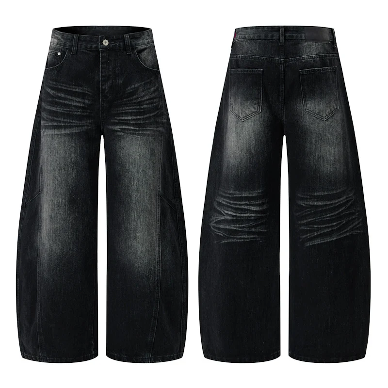 Herren Ultraweite Denim-Palazzohose im ballonförmigen Baggy-Cut mit tiefem Schritt Nord Taschen