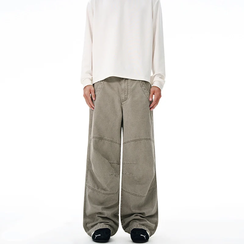 Herren Weite Paneel-Baggyhose aus Baumwoll-Twill mit Knieabnähern Nord Taschen