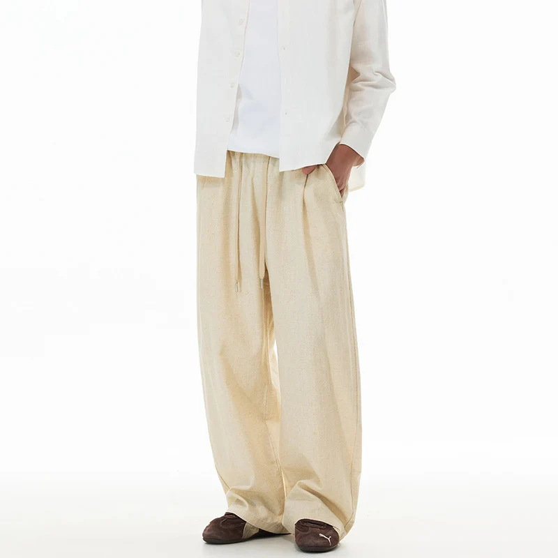 Herren Weite Leinen-Baumwoll-Hose mit Kordelzug und Taschen Nord Taschen